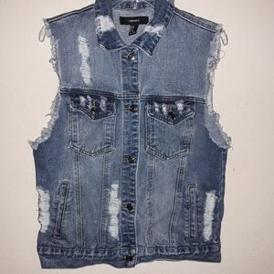 Forever 21 men fashionable vest Loose Hole Denim
